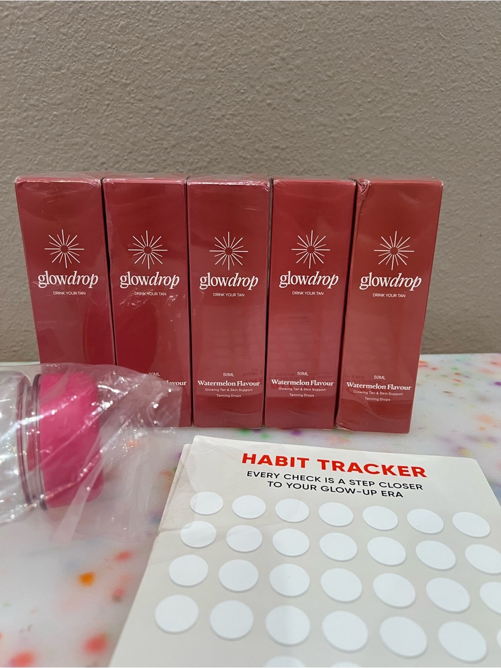 Glowdrop Watermelon Flavor Tanning Drops - Pink Boxes (Set of 5)
